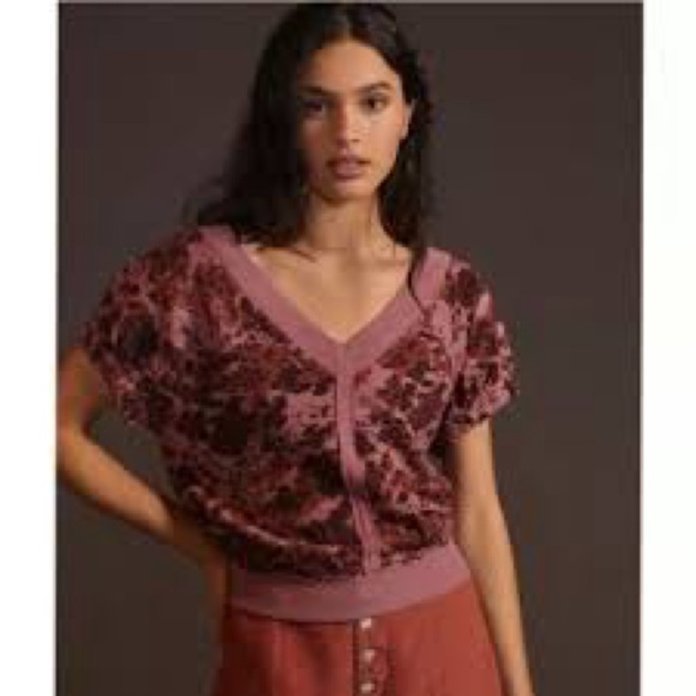 Anthropologie Short-Sleeve Floral Sweatshirt 100% Cotton